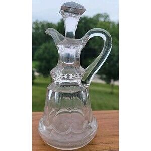 Vintage Small Clear Thick Glass Oil or Vinegar Cruet Bottle with Stopper